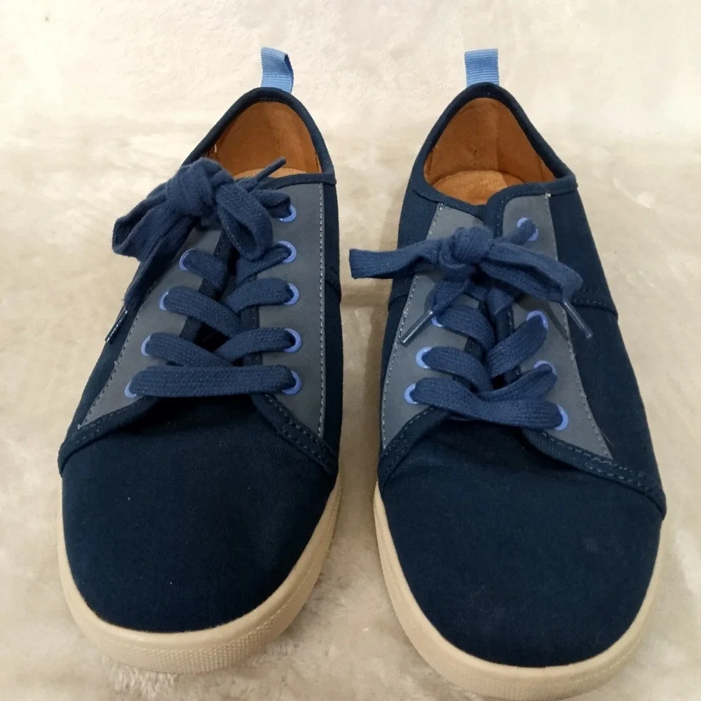 Vionic Pisces Navy Blue Canvas Lace Up Sneakers Womens 7.5 Wide Low Top Casual